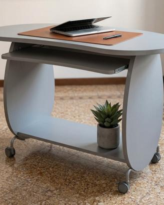 Scrivania Porta PC con Ruote e Ripiano Estraibile 