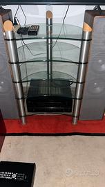 Mobile porta rack audio/video in vetro e alluminio