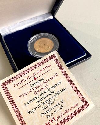 20 Lire V. Emanuele II  1859 Marengo oro - Bolaffi
