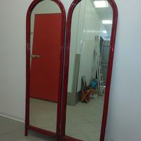 Doppio specchio ad arco vimini e bambù anni 70