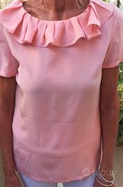 MOSCHINO blusa seta rosa con rouches taglia 40