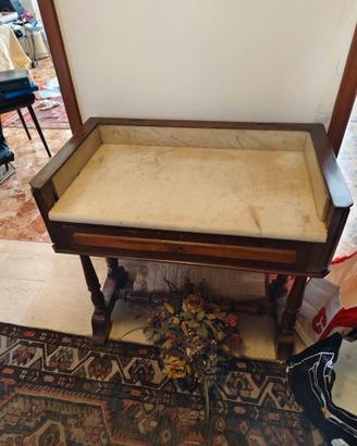 Antico mobile lavamani con piano in marmo,