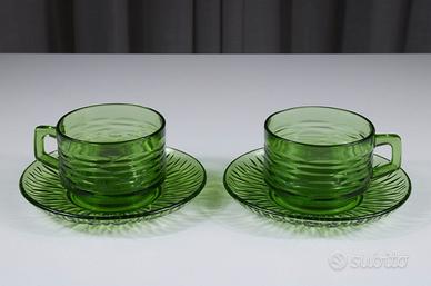 Tazze tè Vereco Francia vetro verde anni ’70