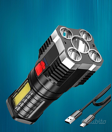 TORCIA AD ALTA POTENZA A 5 LED RICARICABILE USB