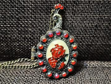 Medaglione Inciso Apribile Portafoto Pavone Rose