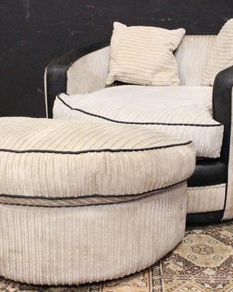 Poltrona + pouf  inglese in ecopelle e tessuto
