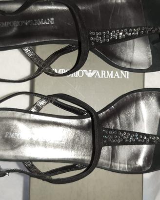 sandali Emporio Armani nero in camoscio e strass