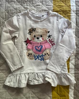 Felpa bambina 5-6 anni con stampa e balza