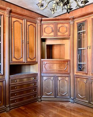 Mobile soggiorno angolare classico in legno - vetr