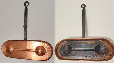 Pentola, pentolino, padella, tegame piatto in rame