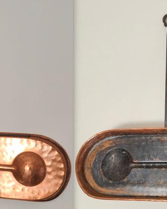 Pentola, pentolino, padella, tegame piatto in rame