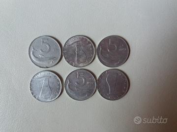 8 Monete 5 lire Delfino dal 1967 al 1983