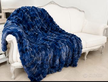 Splendida coperta in coniglio blu navy foderata tn