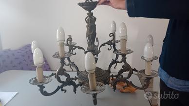 Lampadario ottone peltro a 8 braccia 