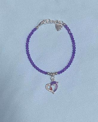 BRACCIALE CUORE CON DELFINO VIOLA FATTO A MANO