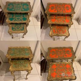 4 SET TAVOLINI SALOTTO PVC ANNI 70 STILE BAROCCO