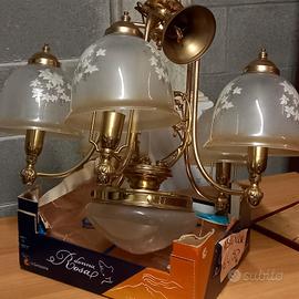 lampadario placcato oro e vetro