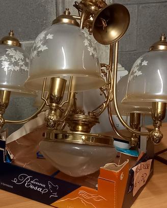 lampadario placcato oro e vetro