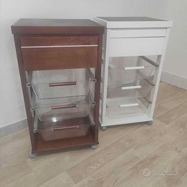 Carrello cucina bianco e noce Top in HPL - Nuovo