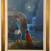 Olio su tela 50x70 Marina Notturna firmato