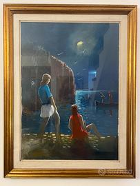 Olio su tela 50x70 Marina Notturna firmato