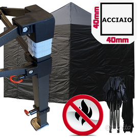 Gazebo 3x3 nero pieghevole certificato ignifugo UE