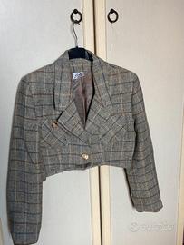 Giacchino corto lana quadretti beige/grigio