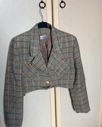 Giacchino corto lana quadretti beige/grigio