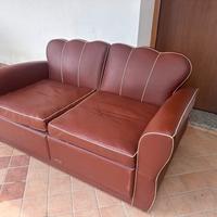 Divano letto vintage in pelle rossa