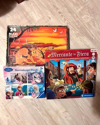 Gioco Mercante in fiera e 2 Puzzle Frozen Re Leone