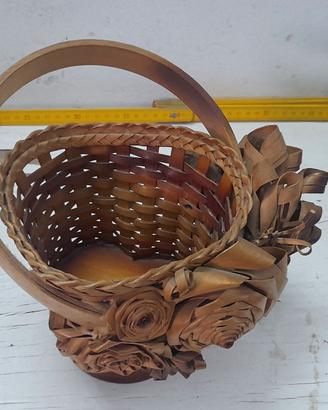 Cestino Vintage in Legno Intrecciato a Mano