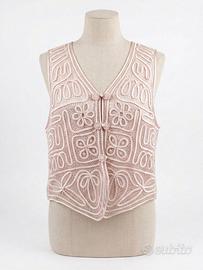Gilet top rosa antico vintage ricamato in pizzo