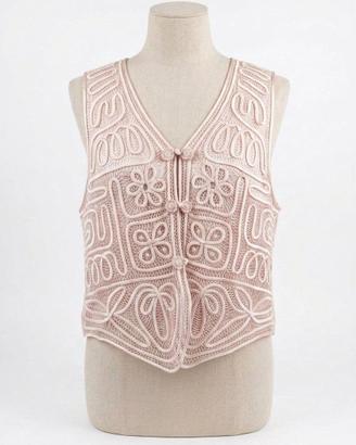 Gilet top rosa antico vintage ricamato in pizzo
