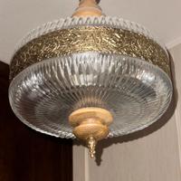 lampadario vintage anni '70 vetro ottone e legno