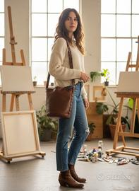 Borsa secchiello artigianale in pelle – pezzo unic