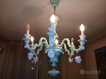 Lampadario in ceramica CAPODIMONTE 6 bracci