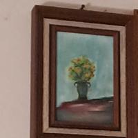 quadrino Vintage, vaso con fiori pittura a tempera