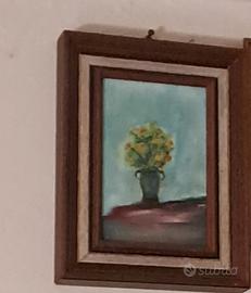 quadrino Vintage, vaso con fiori pittura a tempera