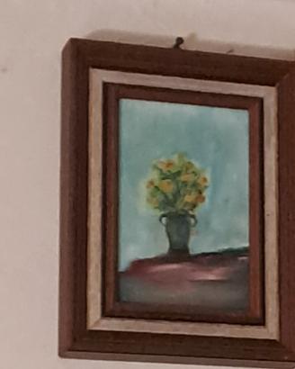 quadrino Vintage, vaso con fiori pittura a tempera