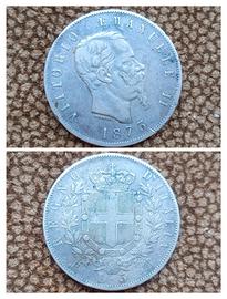 Argento 5 lire 1873 Moneta Regno d'Italia
