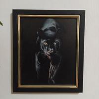 Quadro dipinto a mano olio su tavola Pantera nera 