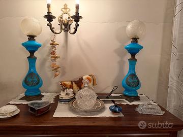 Lampade francesi in opaline azzurro XIX secolo