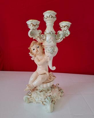 Candelabro  Rococò/Capodimonte Co Cherubino 3 fiam