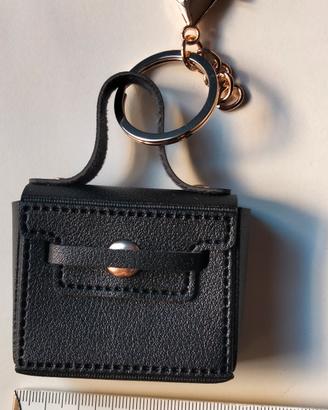 Portachiavi donna borsa borsetta nera con anello 
