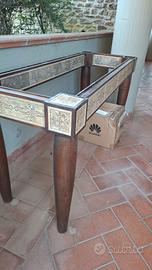 base tavolo in legno con inserti in marmo