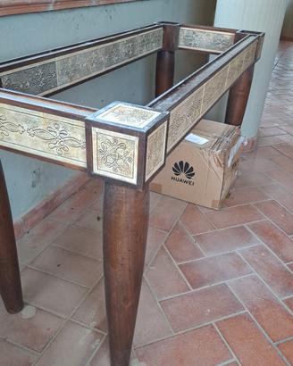 base tavolo in legno con inserti in marmo
