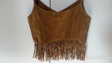 Crop top in vera pelle scamosciata (camoscio)