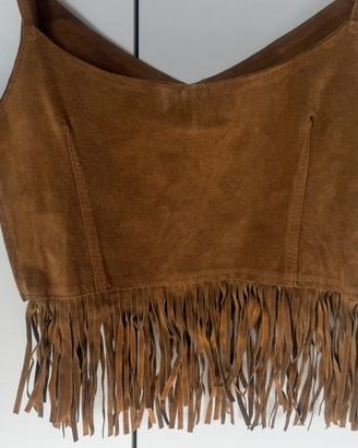 Crop top in vera pelle scamosciata (camoscio)