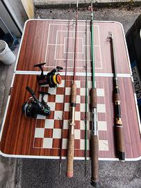 3 canne da pesca e 2 mulinelli vintage 