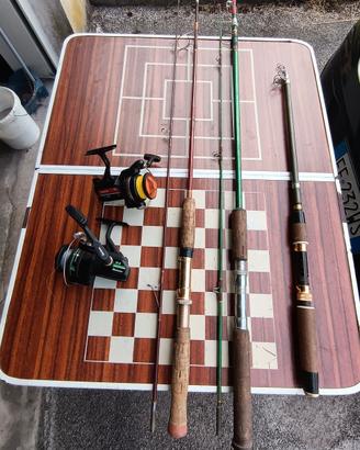 3 canne da pesca e 2 mulinelli vintage 